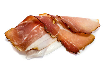 Raw ham isolated on white background