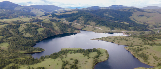 Fototapeta na wymiar Aerial view of water and mountains