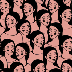 Vector seamless pattern with women faces. Concept for International Women's Day.