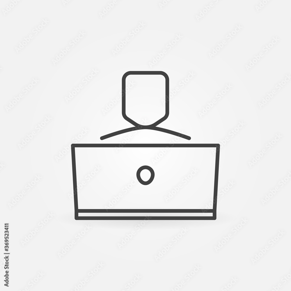 Poster man working on laptop linear vector concept icon or logo element