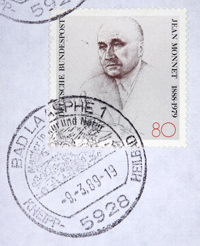 vintage retro briefmarken stamps old alt gestempelt used post letter mail brief Bad Laasphe Kneippbad Heilbad 80 Jean Monnet 