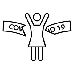 Happy little girl takes dergit torn inscription coronavirus outdoor concept, Victory over coronavirus vector icon design, The end of COVID-19 Pandemic crisis and lockdown symbol on white background  