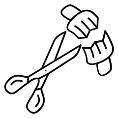 Scissors cutting a surgical face mask against coronavirus disease on white background. Cut mask before disposing concept, Victory Over Coronavirus Vector Icon Design 