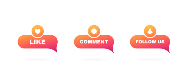 Like, comment and follow us label set on a white background. Modern flat style vector illustration