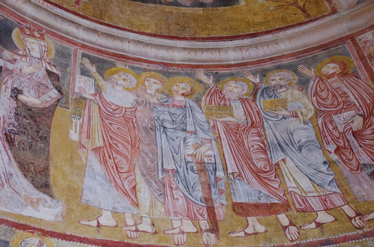 The precious frescoes inside the Church of Santa Maria di Ronzano. Abruzzo - Italy