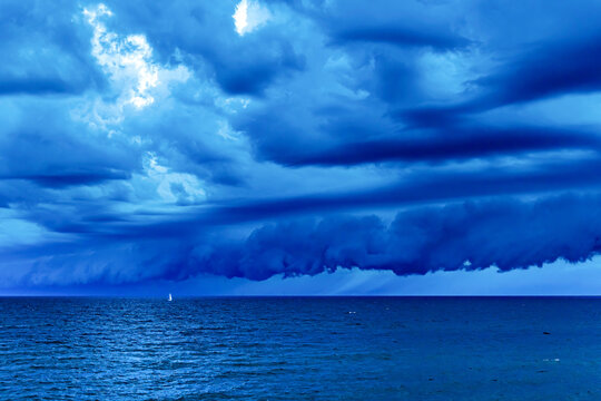 Sailboat in a storm on Lake Michigan