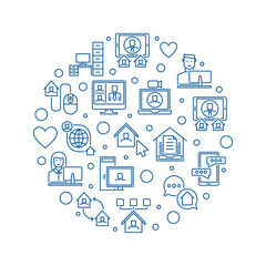 Freelance and Remote Work vector thin line concept round minimal illustration