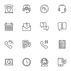 Customer service line icons set, outline vector symbol collection, linear style pictogram pack. Signs, logo illustration. Set includes icons as call center support, faq, technical support operator