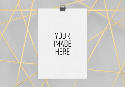 Poster with Wooden Sticks Scene Mockup