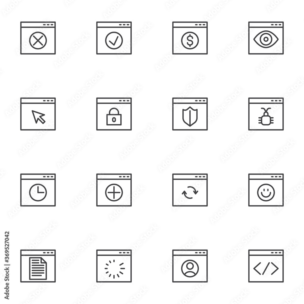 Poster website ui line icons set, outline vector symbol collection, linear style pictogram pack. signs, log