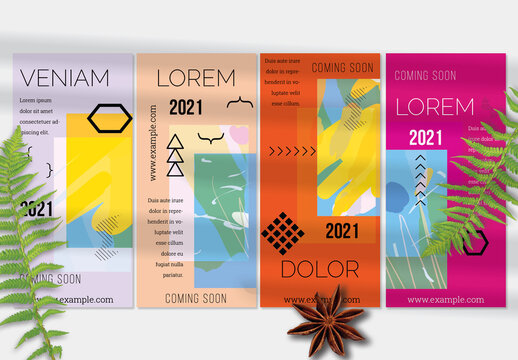 Flyer Layout with Bright Colorful Abstract Picture with Geometric Shapes
