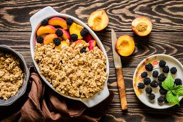 Peach and Blackberry Crumble in the Making
