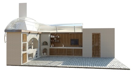 barbecue area, exterior visualization, 3D illustration