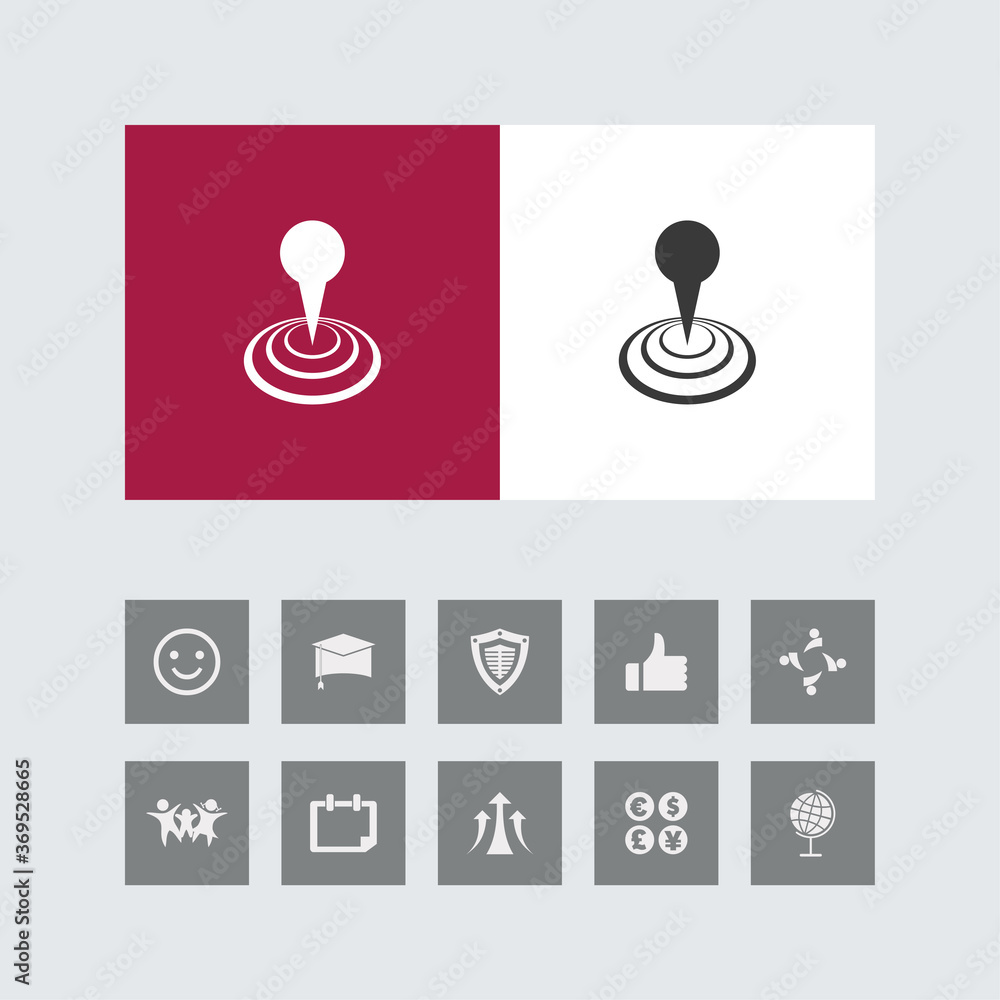 Poster creative map pointer icon with bonus icons.