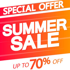 Summer Sale up to 70% off, poster design template, special offer, vector illustration