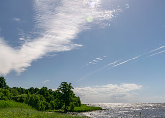 summer landscape with expressive white clouds, the Baltic Sea coast