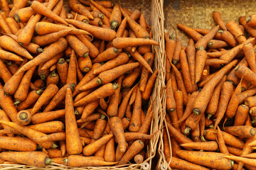 carrot vegetables background, local produce market.