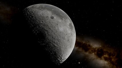 realistic moon in space, craters of the moon, moon, moon with copy-space 3d render © Aleksandr