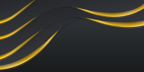 Black gold abstract background with golden luxury wave curve