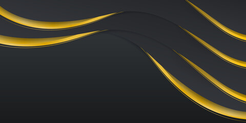 Black gold abstract background with golden luxury wave curve