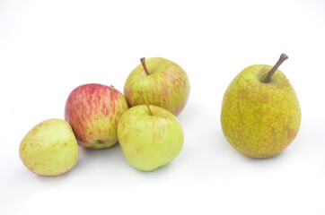 the green ripe pear with apple isolated on white background.
