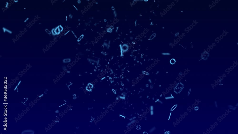 Poster flying through text digital binary,polygon blue spectrum,digital data,big data concept, modern color