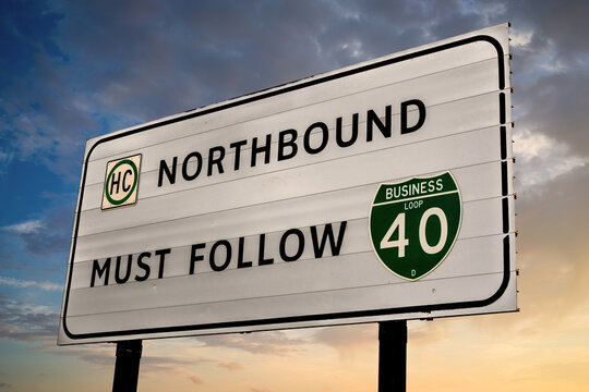 Northbound Must Follow Business I-40 sign just outside Amarillo Texas