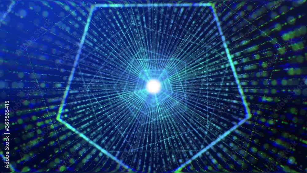 Poster flying through digital wave line,polygon blue and red spectrum,digital data,big data concept, modern