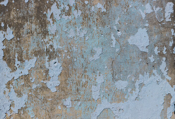 Blue, beige old  wall with peeled plaster