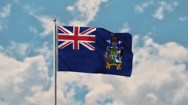 South Georgia flag waving in the blue sky realistic 4k Video.