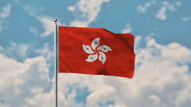 Hong Kong flag waving in the blue sky realistic 4k Video.