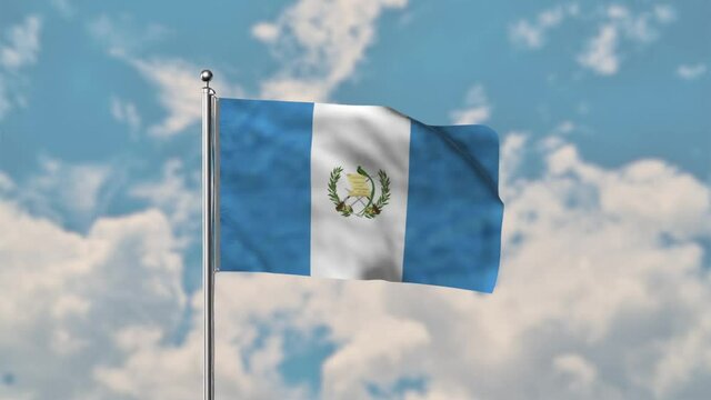 Guatemala flag waving in the blue sky realistic 4k Video.