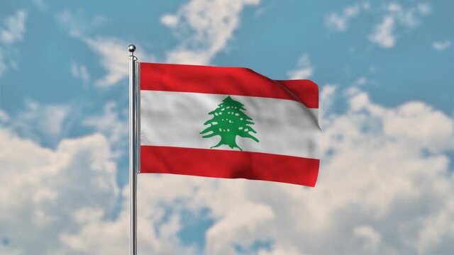 Lebanon flag waving in the blue sky realistic 4k Video.