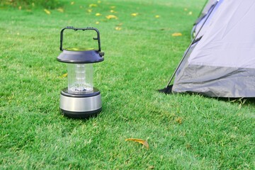 LED lamp on green grass