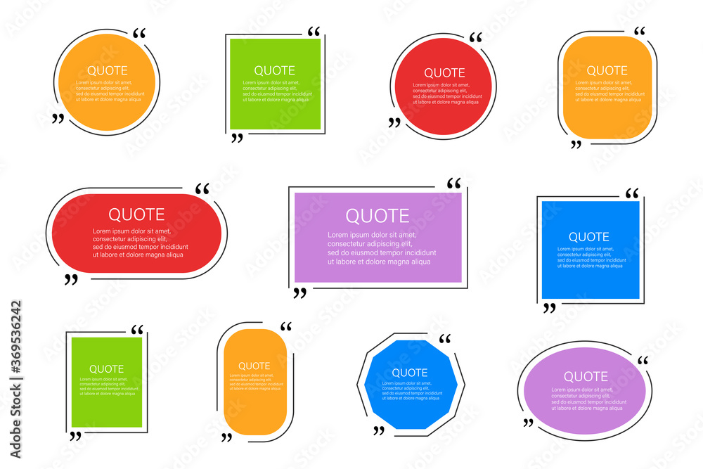Aufkleber quote bubbles set. frame box for a quote. place for your text. label with a phrace or saying. differ