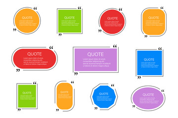 Quote bubbles set. Frame box for a quote. Place for your text. Label with a phrace or saying. Different shape and color. Vector design elements.