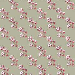 Cotton plants seamless watercolor pattern. JPG illustration.