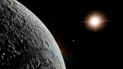 realistic moon in space, craters of the moon, moon, moon with copy-space 3d render © Aleksandr