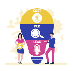 Flat design with people.CPL - Cost Per Lead acronym, business concept background.   Vector illustration for website banner, marketing materials, business presentation, online advertising.