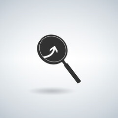 Arrow with magnifier. Vector icon. Stock vector illustration isolated on white background