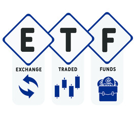 ETF - Exchange Traded Funds. business concept background. vector illustration concept with keywords and icons. lettering illustration with icons for web banner, flyer, landing page, presentation