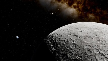 realistic moon in space, craters of the moon, moon, moon with copy-space 3d render © Aleksandr