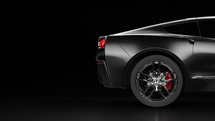 Fototapeta na wymiar 3d rendering of a modern black sedan car with studio light.