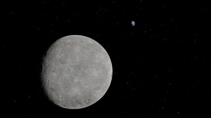 realistic moon in space, craters of the moon, moon, moon with copy-space 3d render © Aleksandr