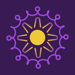 Stick figures circle the sun holding hands