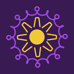 Stick figures circle the sun holding hands