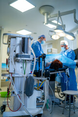 Ventilation of the lungs with oxygen. Surgical operation. Mechanical ventilation equipment.