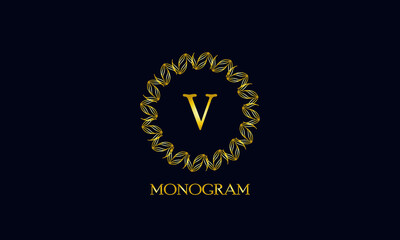 Exquisite round monogram with the letter V. Spectacular calligraphic logo design business sign, restaurant, royalty, boutique, cafe, hotel.