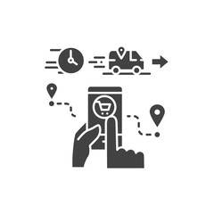 Online delivery service black glyph icon. Express shipping. Order tracking. Sign for web page, app. UI UX GUI design element