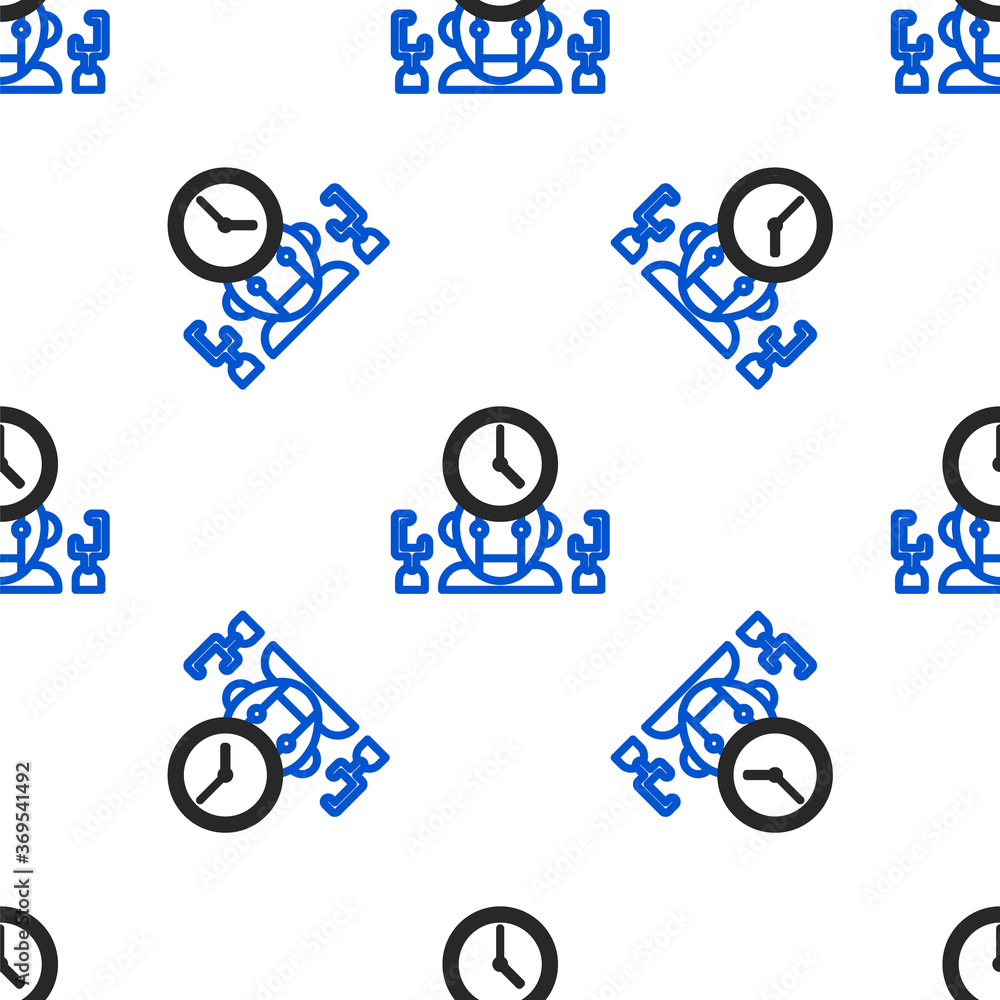Poster line robot and digital time manager icon isolated seamless pattern on white background. time managem